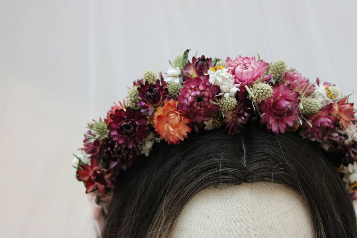 Close-up of adjustable festival headpiece designs showing hidden hinge mechanism and soft lining